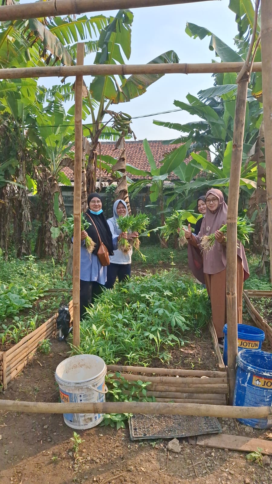 Pengunjung anak memetik hasil kebun